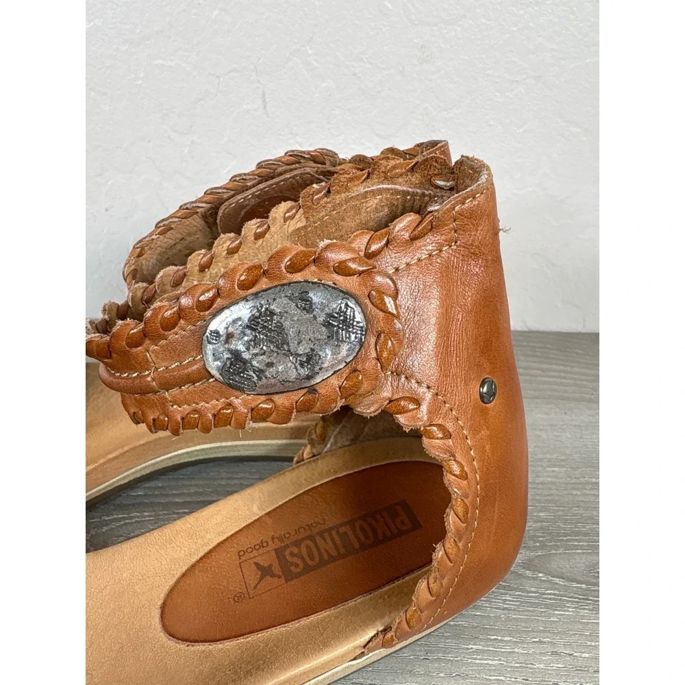 Pikolinos Womens Alcudia Tan Brown Leather Ankle Strap Sandals Size 38 Boho